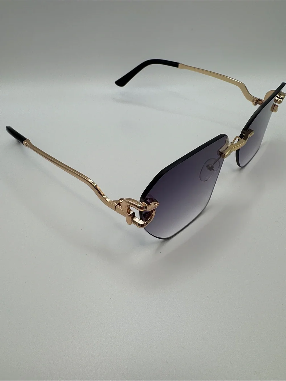 Gold Rim Purple Gradient Rimless Sunglasses